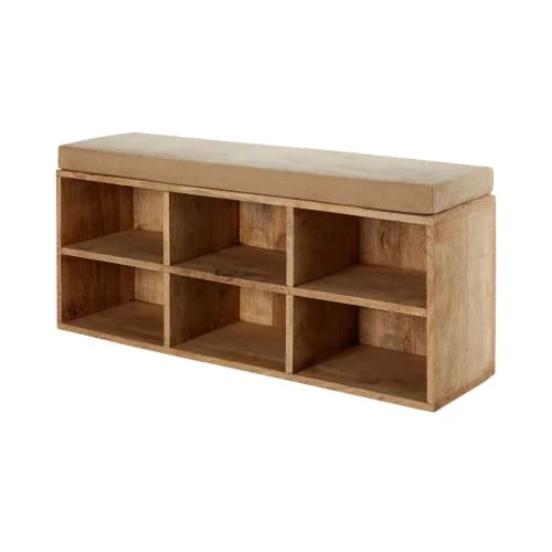 Maisons Du Monde Banquettes Banquette 6 Casiers En Manguier Et Coton Beige Foncé – Image 2
