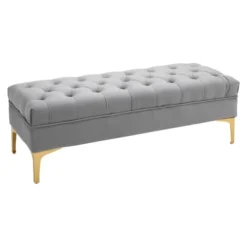 Homcom Banquettes Banquette Capitonnée Style Classique Métal Doré Velours Gris Clair