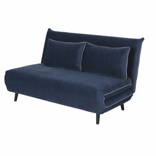 Maisons Du Monde Canapés Petits Prix Banquette Clic-clac 2 Places En Velours Bleu – Image 3