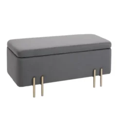 Homcom Banquettes Banquette Coffre De Rangement Velours Gris Foncé Piètement Métal Doré