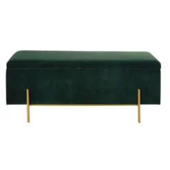 Maisons Du Monde Banquettes Banquette Coffre En Velours Vert Et Métal Doré