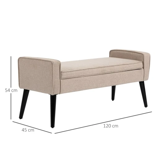 Homcom Banquettes Banquette Coffre Rangement 2 En 1 Contemporain Bois Noir Tissu Beige – Image 3