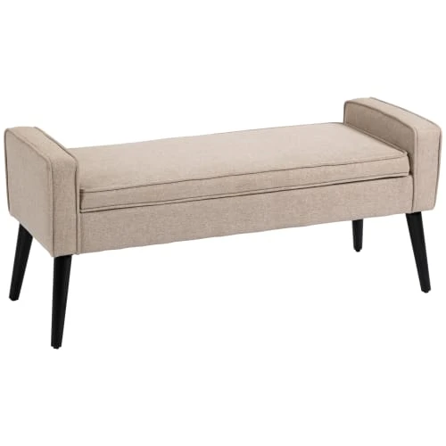 Homcom Banquettes Banquette Coffre Rangement 2 En 1 Contemporain Bois Noir Tissu Beige