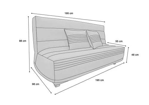 DIVA SALON Banquettes Banquette Convertible Clic-clac 3 Places En Tissu Gris Ardoise – Image 5