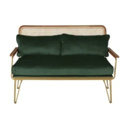 Maisons Du Monde Canapés Droits Canapé 2/3 Places En Velours Vert Et Cannage En Rotin