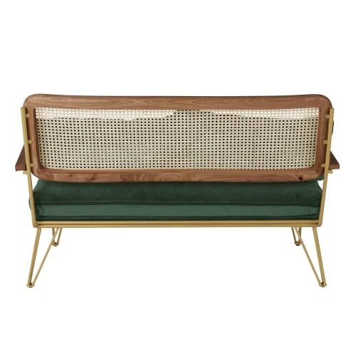 Maisons Du Monde Canapés Droits Canapé 2/3 Places En Velours Vert Et Cannage En Rotin – Image 3