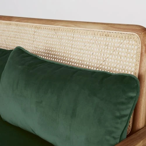 Maisons Du Monde Canapés Droits Canapé 2/3 Places En Velours Vert Et Cannage En Rotin – Image 4