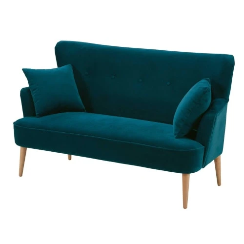Maisons Du Monde Canapés Petits Prix Canapé 2 Places En Velours Bleu Pétrole – Image 2