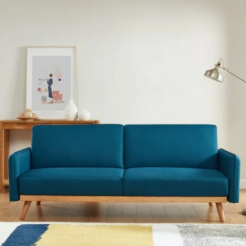 Homifab Canapés Droits Canapé 3 Places Convertible En Tissu Bleu – Image 2