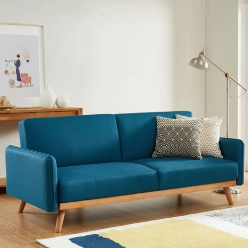 Homifab Canapés Droits Canapé 3 Places Convertible En Tissu Bleu – Image 4