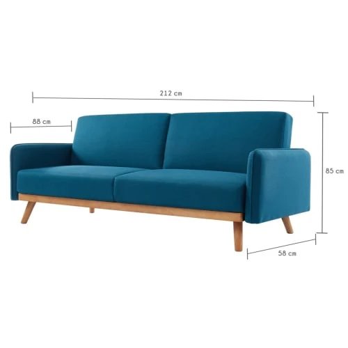 Homifab Canapés Droits Canapé 3 Places Convertible En Tissu Bleu – Image 5