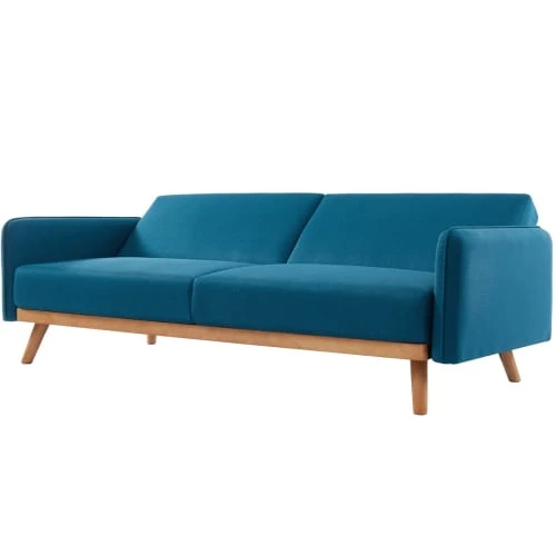 Homifab Canapés Droits Canapé 3 Places Convertible En Tissu Bleu – Image 6