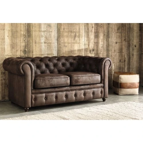 Maisons Du Monde Canapés Petits Prix Canapé Capitonné 2 Places En Suédine Marron – Image 2