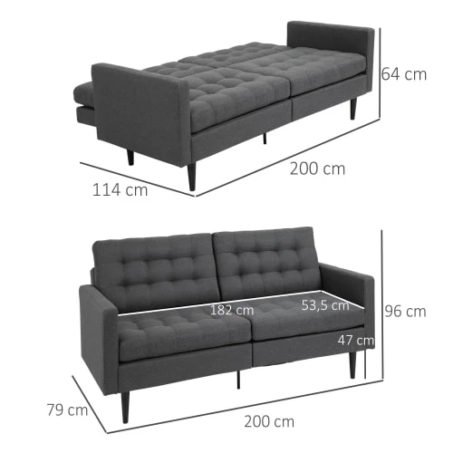 Homcom Canapés Petits Prix Canapé Convertible 2 Places Dossiers Inclinables Lin Gris – Image 4