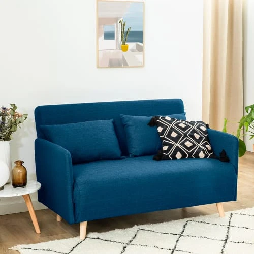 Drawer Canapés Petits Prix Canapé Convertible 2 Places En Tissu Bleu – Image 3