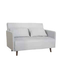 Drawer Canapés Droits Canapé Convertible 2 Places En Tissu Chiné Pieds Bois Foncé