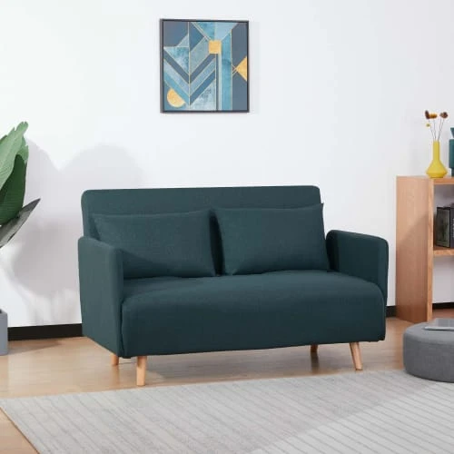 Drawer Canapés Petits Prix Canapé Convertible 2 Places En Tissu Vert Eucalyptus – Image 3