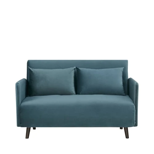 Drawer Canapés Petits Prix Canapé Convertible 2 Places En Velours Bleu Canard – Image 4