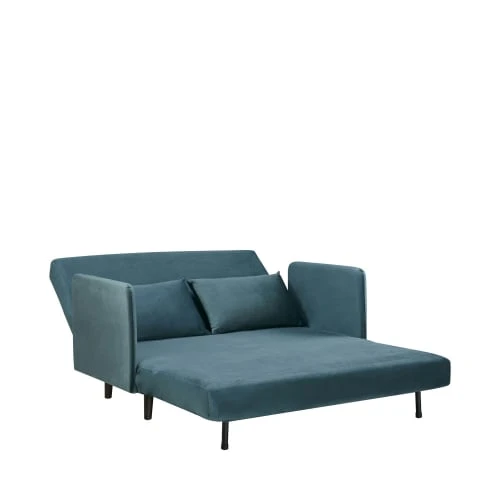 Drawer Canapés Petits Prix Canapé Convertible 2 Places En Velours Bleu Canard – Image 6