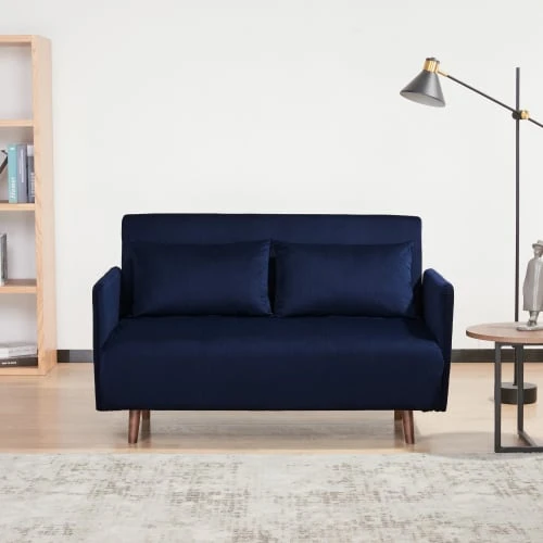 Drawer Canapés Petits Prix Canapé Convertible 2 Places En Velours Côtelé Bleu Marine – Image 3