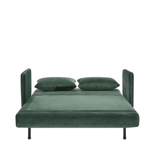 Drawer Canapés Petits Prix Canapé Convertible 2 Places En Velours Vert Forêt – Image 3