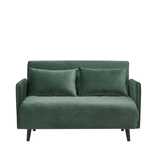 Drawer Canapés Petits Prix Canapé Convertible 2 Places En Velours Vert Forêt – Image 4