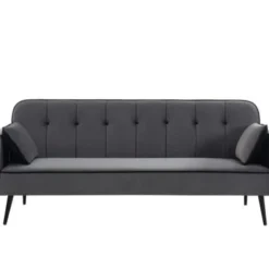 Baita Canapés Petits Prix Canapé Convertible Droit En Velours Gris Pieds Métal Noir Et 2