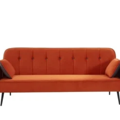 Baita Canapés Petits Prix Canapé Convertible Droit En Velours Orange Pieds Métal Noir Et 2