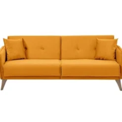 Usinestreet Canapés Droits Canapé Droit 3 Places Convertible En Tissu Jaune