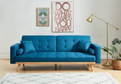Baita Canapés Petits Prix Canapé Droit Convertible En Tissu 3 Places Bleu – Image 4