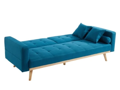 Baita Canapés Petits Prix Canapé Droit Convertible En Tissu 3 Places Bleu – Image 6