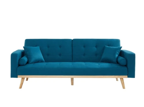 Baita Canapés Petits Prix Canapé Droit Convertible En Tissu 3 Places Bleu