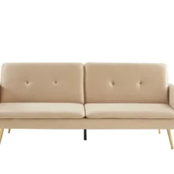 Baita Canapés Droits Canapé Droit Convertible En Velours 3 Places Beige