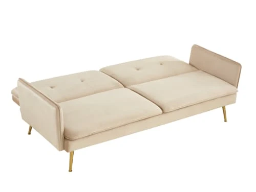 Baita Canapés Droits Canapé Droit Convertible En Velours 3 Places Beige – Image 4