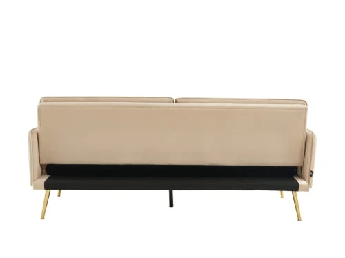 Baita Canapés Droits Canapé Droit Convertible En Velours 3 Places Beige – Image 5