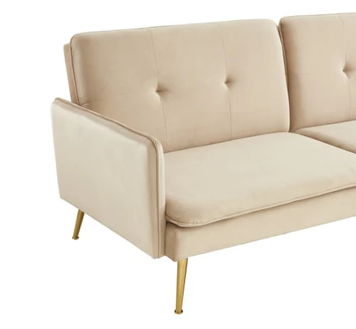 Baita Canapés Droits Canapé Droit Convertible En Velours 3 Places Beige – Image 6