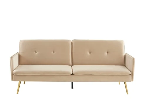 Baita Canapés Droits Canapé Droit Convertible En Velours 3 Places Beige