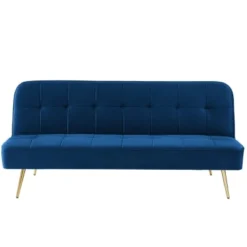 Baita Canapés Petits Prix Canapé Droit Convertible En Velours 3 Places Bleu