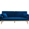 Baita Canapés Petits Prix Canapé Droit Convertible En Velours 3 Places Bleu
