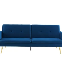 Baita Canapés Droits Canapé Droit Convertible En Velours 3 Places Bleu Marine