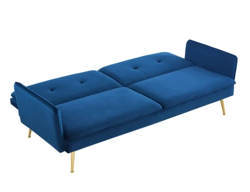 Baita Canapés Droits Canapé Droit Convertible En Velours 3 Places Bleu Marine – Image 4