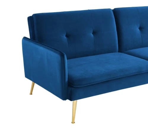 Baita Canapés Droits Canapé Droit Convertible En Velours 3 Places Bleu Marine – Image 6