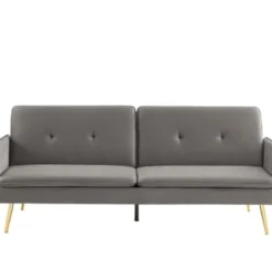 Baita Canapés Droits Canapé Droit Convertible En Velours 3 Places Gris