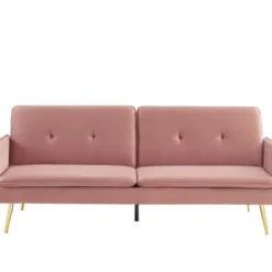 Baita Canapés Droits Canapé Droit Convertible En Velours 3 Places Rose Poudré