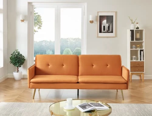 Baita Canapés Droits Canapé Droit Convertible En Velours 3 Places Rouille – Image 2