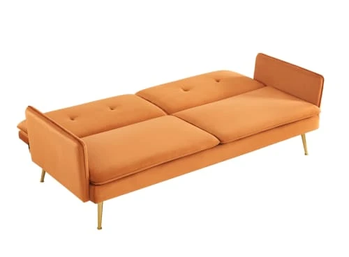 Baita Canapés Droits Canapé Droit Convertible En Velours 3 Places Rouille – Image 4