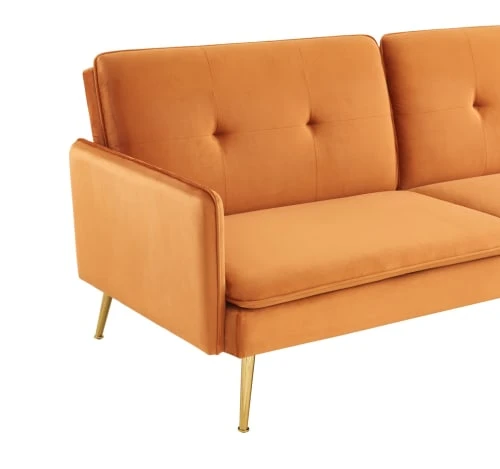 Baita Canapés Droits Canapé Droit Convertible En Velours 3 Places Rouille – Image 6