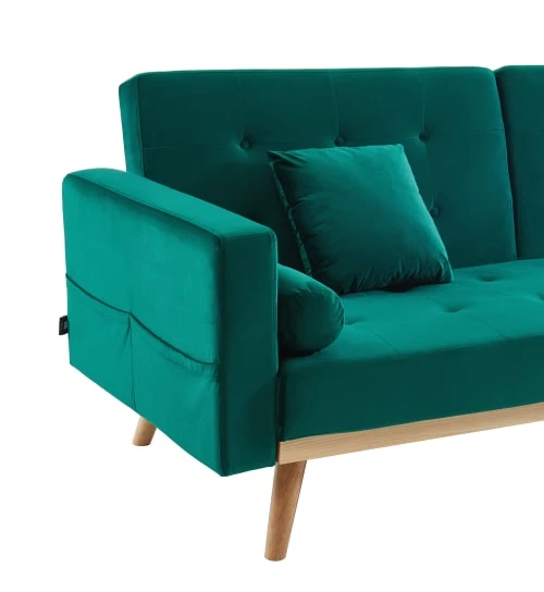 Baita Canapés Droits Canapé Droit Convertible En Velours 3 Places Vert – Image 5