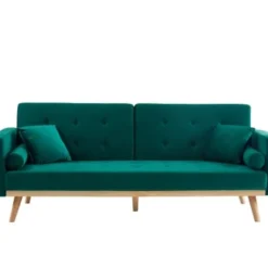 Baita Canapés Droits Canapé Droit Convertible En Velours 3 Places Vert