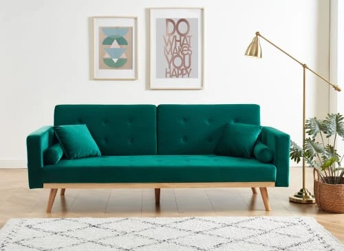 Baita Canapés Droits Canapé Droit Convertible En Velours 3 Places Vert – Image 4